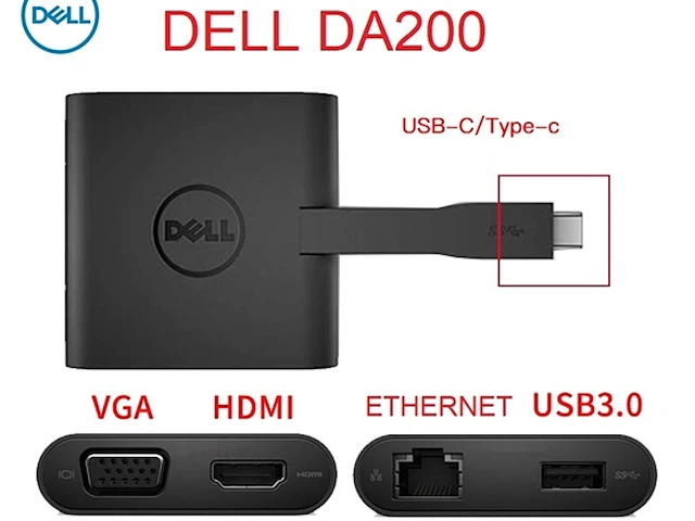 Dell da200 usb-c mobile adapter, ongebruikt in doos - afbeelding 1 van  3