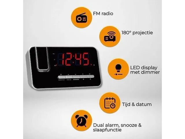 Denver wekkerradio met projectie - digitale wekker - fm radio - dubbel alarm - crp618 - zwart - afbeelding 2 van  3