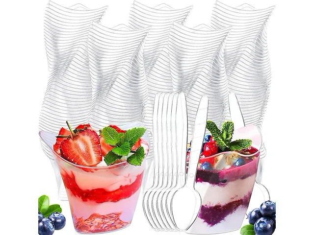 Dessertglazen en lepels (50stuks - afbeelding 1 van  3
