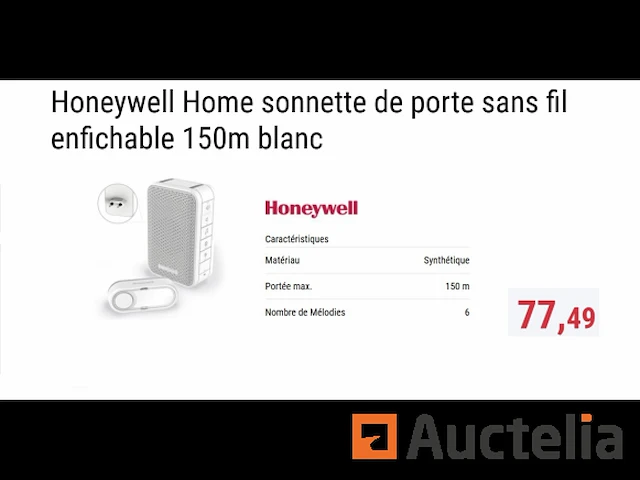 Deurbel draadloos honeywell home dc313sp2 series 3 - afbeelding 1 van  2