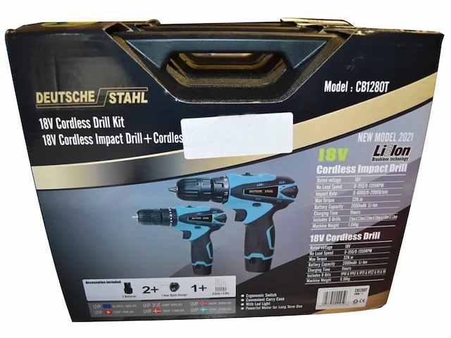 Deutsche stahl accu boormachineset 18v dubbele set - afbeelding 2 van  2