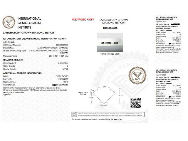 Diamant - radiant 0.51 ct - d/vvs2 (igi gecertificeerd) - afbeelding 4 van  4
