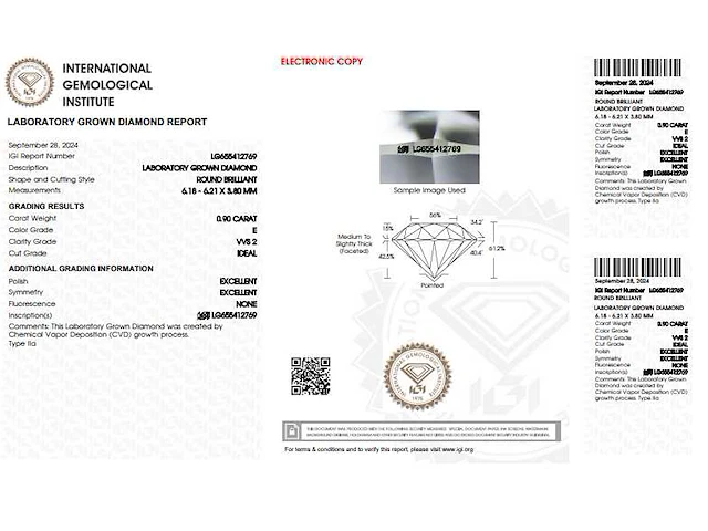 Diamant - round 0.90 ct - e/vvs2 (igi gecertificeerd) - afbeelding 3 van  3
