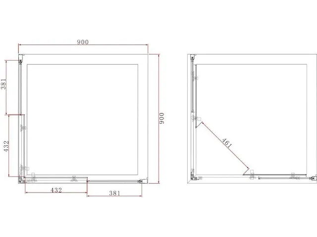 Diamond line - torino - douchecabine - 90x90 - vierkant - chroom - schuifdeur - hoekinstap - afbeelding 2 van  2
