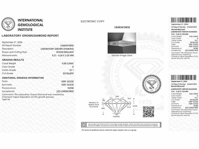Diamond-round 0.55cts d vs1 - afbeelding 2 van  5