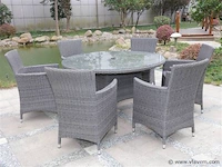 Dining set 7-delig - grijs wicker met grijze kussens - afbeelding 1 van  3