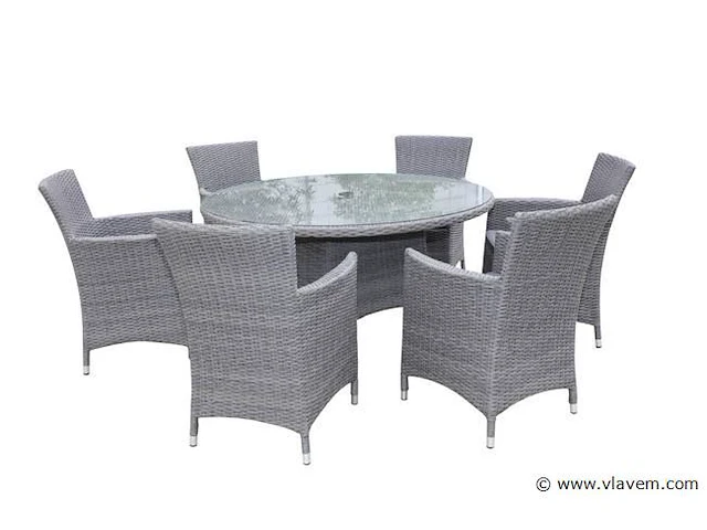 Dining set 7-delig - grijs wicker met grijze kussens - afbeelding 2 van  3
