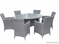 Dining set 7-delig - grijs wicker met grijze kussens - afbeelding 2 van  3