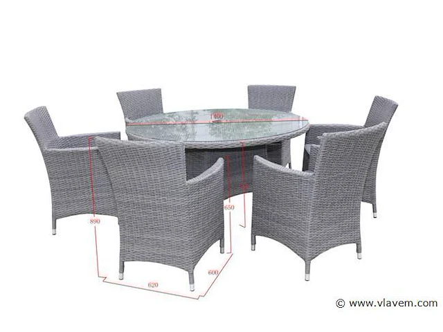 Dining set 7-delig - grijs wicker met grijze kussens - afbeelding 3 van  3
