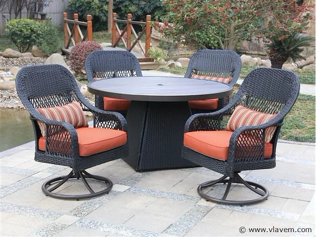 Dining set redonda | 5-delig | wicker | antraciet + oranje - afbeelding 1 van  3