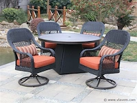 Dining set redonda | 5-delig | wicker | antraciet + oranje - afbeelding 1 van  3