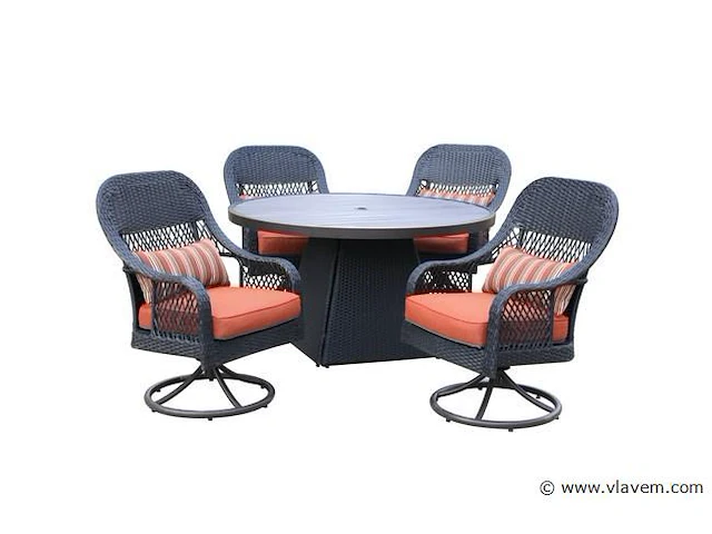 Dining set redonda | 5-delig | wicker | antraciet + oranje - afbeelding 2 van  3