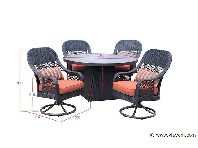 Dining set redonda | 5-delig | wicker | antraciet + oranje - afbeelding 3 van  3