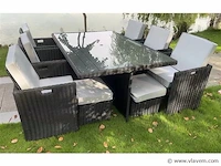 Diningset 11 delig - zwart wicker + lichtgrijze kussens - afbeelding 2 van  3