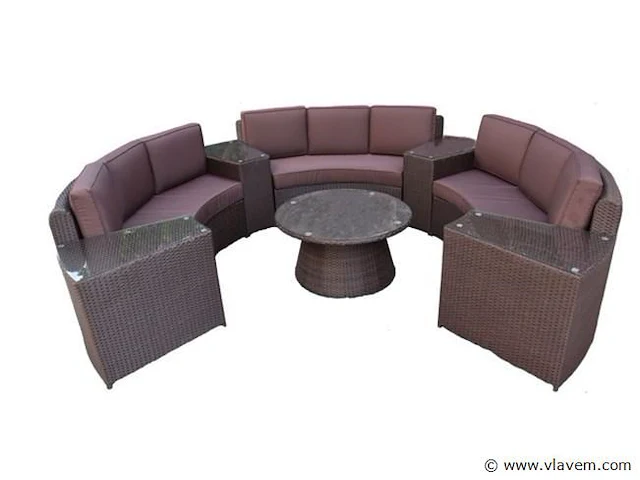 Diningset 8-delig dark grey wicker / bruin kleurige kussens - afbeelding 1 van  2
