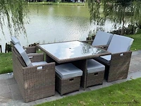 Diningset 9-delig dark brown wicker / witte kussens - afbeelding 1 van  2