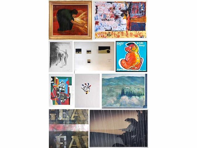 Diverse kunstenaars - lot van 10 kunstwerken - verschillende technieken - afbeelding 1 van  40