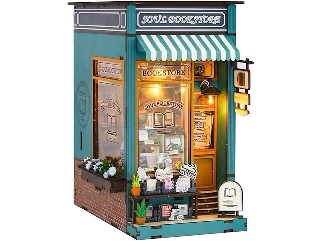 Diy book nook kit, miniatuurhuis met ledlicht - afbeelding 1 van  4