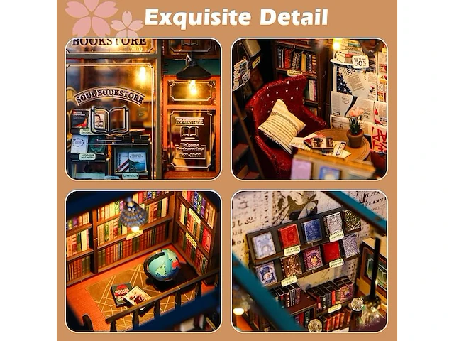 Diy book nook kit, miniatuurhuis met ledlicht - afbeelding 3 van  4