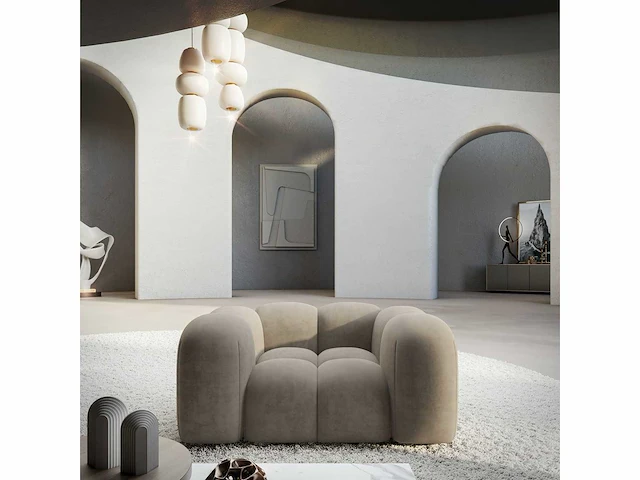 Donkerbeige fluwelen fauteuil - afbeelding 2 van  7