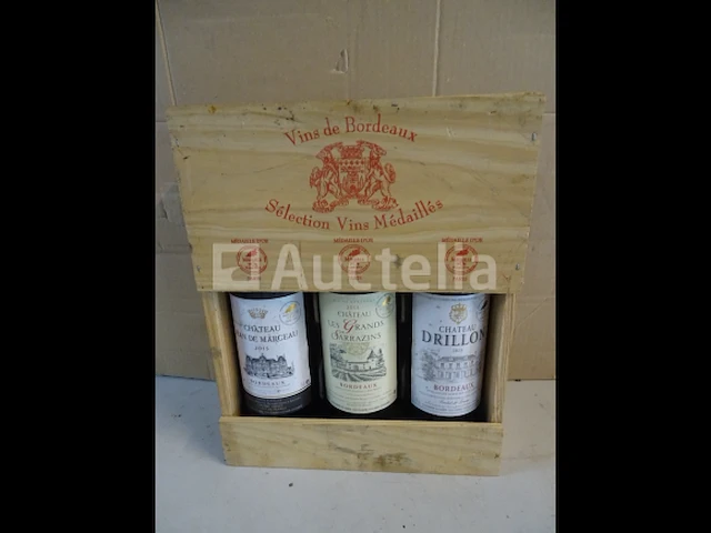 Doos met 3 flessen bordeaux gold medal wijnen (zie detail) - afbeelding 1 van  6