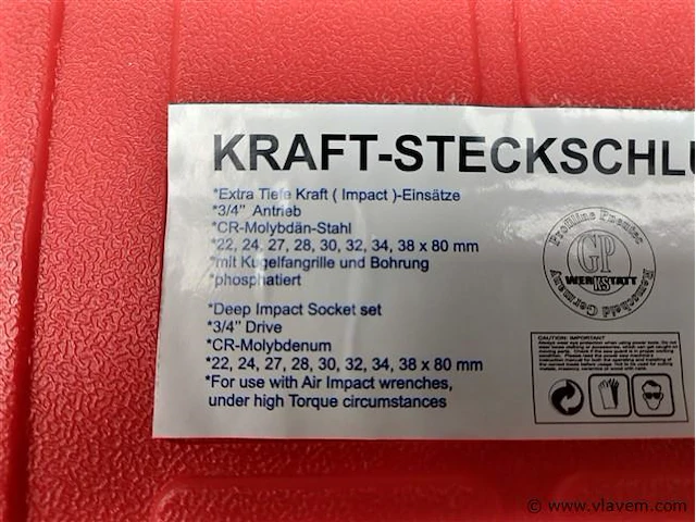 Doppenset kstatt, kracht 3/4″, 8-dlg, krachtdoppenset 3/4" 8 delig, gp werkstatt, cpenset 3/4" 8 deligt wet-mo kwaliteitsset - afbeelding 4 van  10