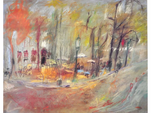 Dorrit klomp - zicht op een terras - litho - afbeelding 1 van  8