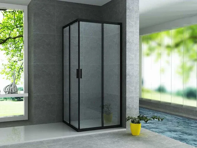 Douchecabine draaideur - mat zwart - 90x90x200cm - afbeelding 1 van  4