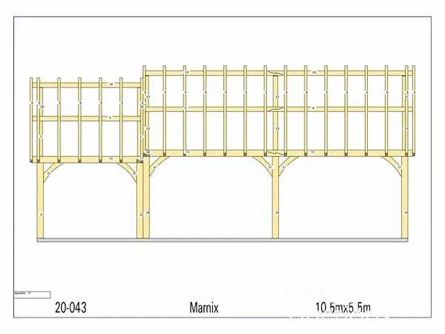 Douglas carport 10,5x5,5 met dak en wandbekleding - afbeelding 2 van  20