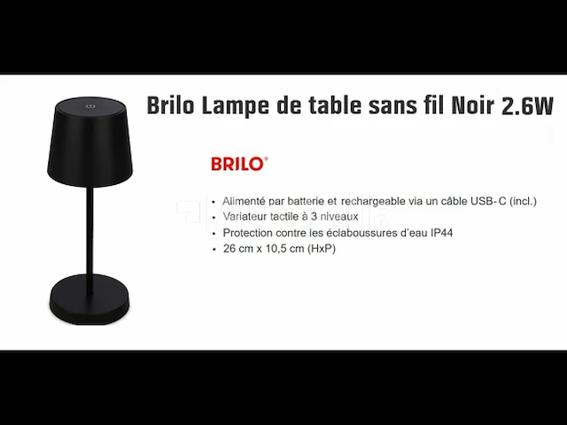 Draadloze tafellamp voor binnen of buiten zwart brilo - afbeelding 1 van  4