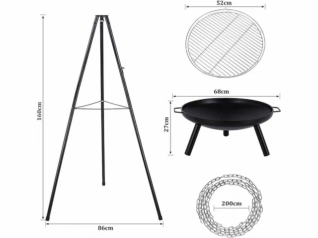 Draagbare barbecue - statief - 160cm hoogte - afbeelding 4 van  4