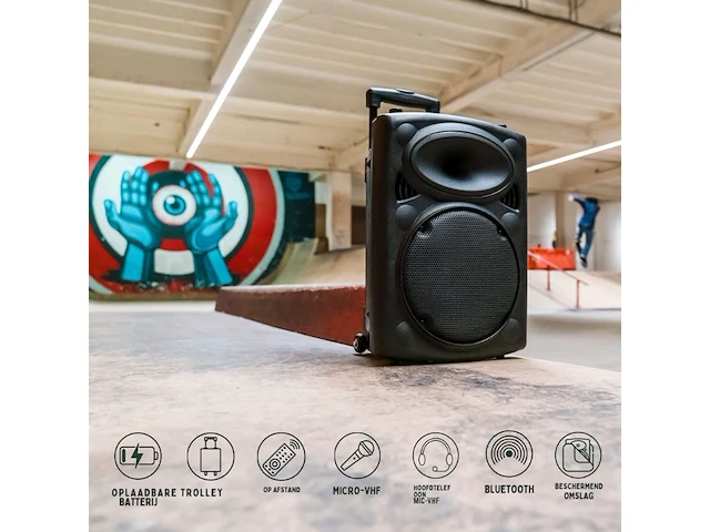 Draagbare luidspreker - 700 watt bleutooth - usb - karaoke - 2 microfoons - afbeelding 3 van  7
