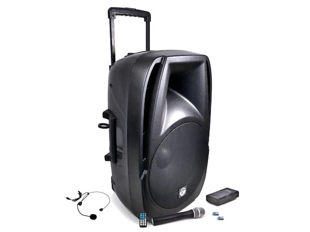 Draagbare luidspreker - 900 watt bleutooth - usb - karaoke - 2 microfoons - afbeelding 1 van  4