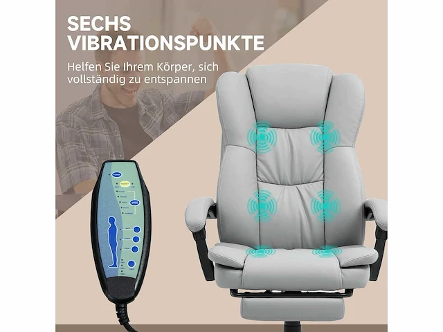 Draaibare bureaustoel met voetensteun, hoofdsteun, massagefunctie, synthetisch leer, 68,5x68,5x113-121cm - afbeelding 4 van  8