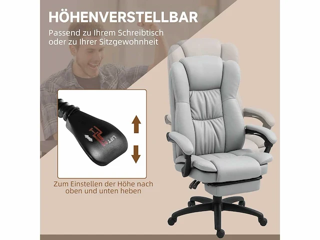 Draaibare bureaustoel met voetensteun, hoofdsteun, massagefunctie, synthetisch leer, 68,5x68,5x113-121cm - afbeelding 5 van  8