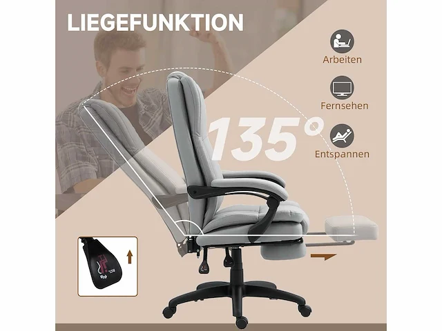Draaibare bureaustoel met voetensteun, hoofdsteun, massagefunctie, synthetisch leer, 68,5x68,5x113-121cm - afbeelding 6 van  8