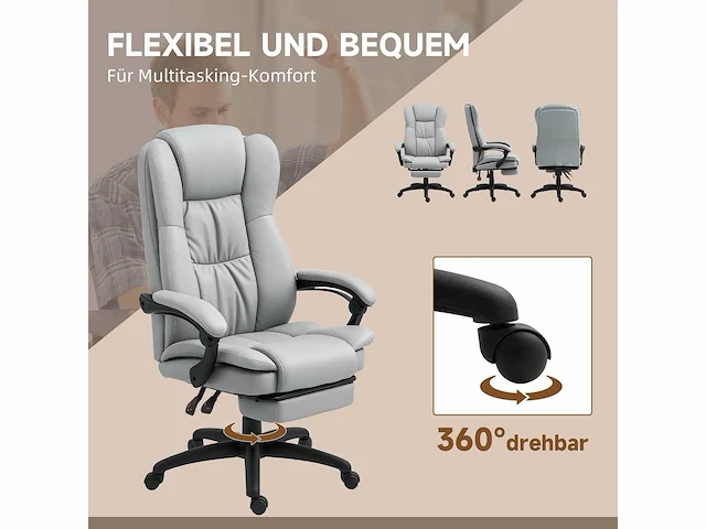Draaibare bureaustoel met voetensteun, hoofdsteun, massagefunctie, synthetisch leer, 68,5x68,5x113-121cm - afbeelding 7 van  8
