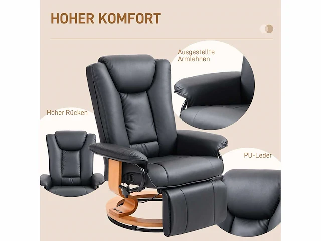 Draaibare relaxfauteuil, tot 150 kg, kunstlederen bekleding, stalen frame, zwart - afbeelding 6 van  9