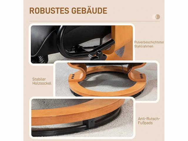Draaibare relaxfauteuil, tot 150 kg, kunstlederen bekleding, stalen frame, zwart - afbeelding 7 van  9