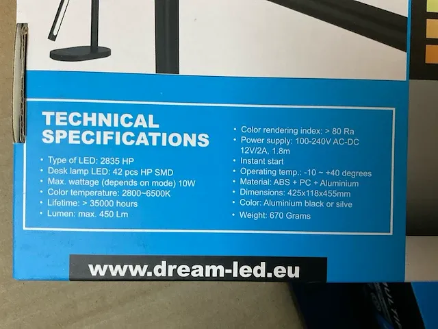 Dreamled dal-20 aluminum desk light bureaulamp (12x) - afbeelding 5 van  6