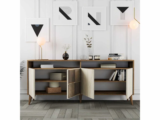 Dressoir - beige-walnoot travertijn - afbeelding 7 van  12