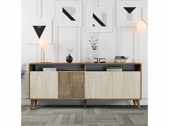 Dressoir - beige-walnoot travertijn - afbeelding 12 van  12