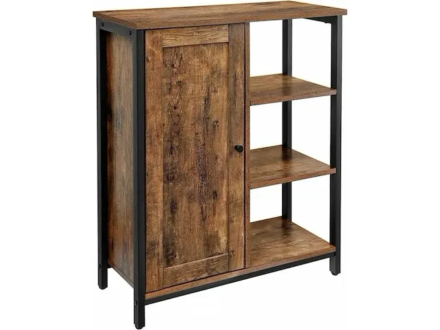 Dressoir - kast met deuren - ladenkast - industrieel - hout - staal - bruin/zwart - 70x30x80 - afbeelding 1 van  3