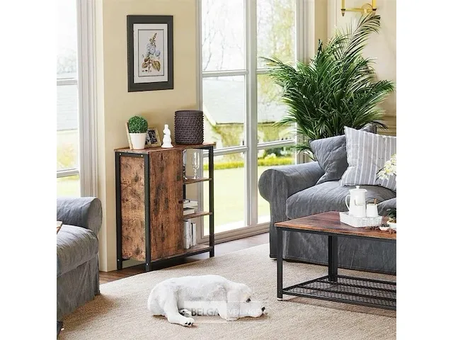Dressoir - kast met deuren - ladenkast - industrieel - hout - staal - bruin/zwart - 70x30x80 - afbeelding 2 van  3