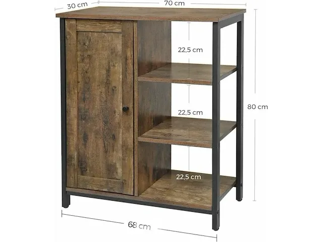 Dressoir - kast met deuren - ladenkast - industrieel - hout - staal - bruin/zwart - 70x30x80 - afbeelding 3 van  3