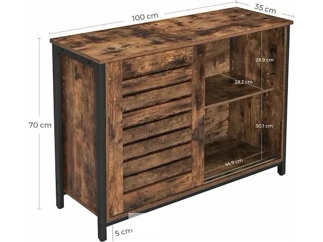 Dressoir kast - industrieel - bruin/zwart - hout - 100x35x70 - afbeelding 3 van  3