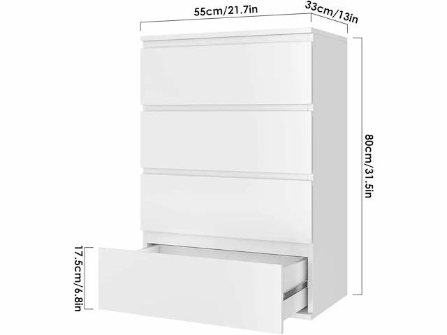 Dressoir met 4 lades - wit - afbeelding 4 van  6