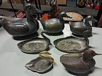 Drie tinnen eenden ,1 in hout en 3 in schaalvorm - afbeelding 3 van  6