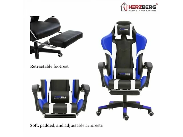 Driekleurige gaming- en bureaustoel met lineair accent blauw - afbeelding 5 van  5