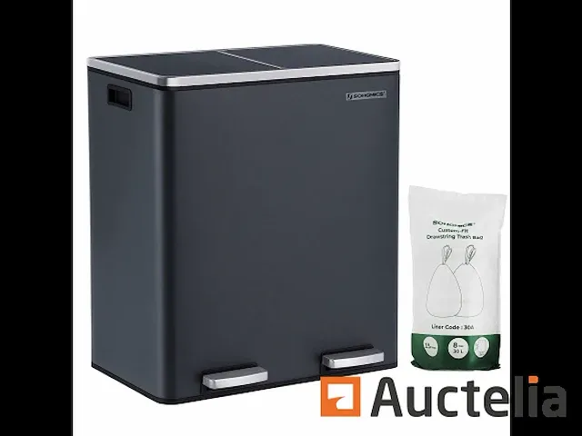 Dubbel compartiment vuilnisbakken 2 x 30l, met 15 tassen - afbeelding 1 van  7